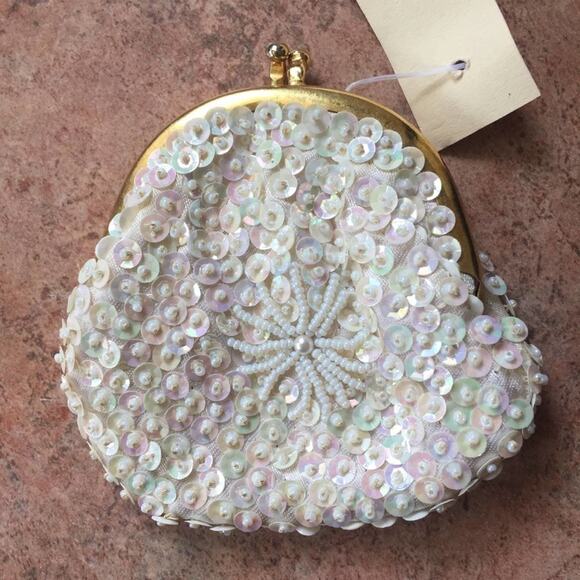 Vintage 1950s A/B sequin coin purse beaded flower - Picture 2 of 3